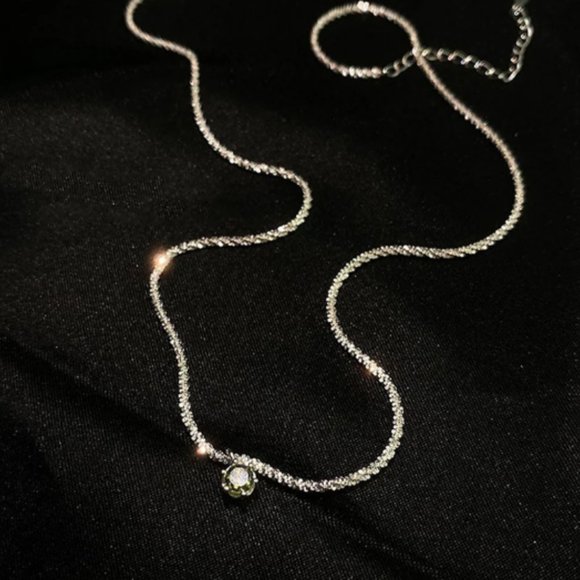 🍏50% OFF/3+...Silver Plated Necklace with Green Crystal Pendant - Picture 10 of 16